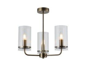 D1069AB/CL  Carketti 42cm Upward Multi Arm Semi Ceiling, 3 x E14, Antique Brass/Clear Glass